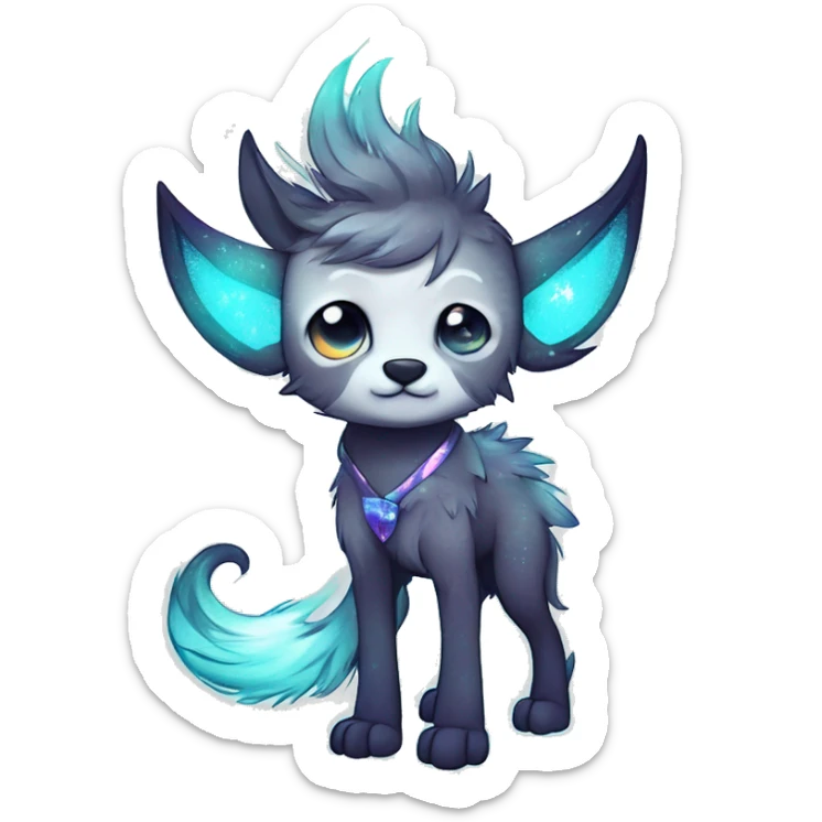 Cool cute Kawaii edgy ethereal futuristic modern epic fantasy animal sparkle fursona Fionbri creature by griffsnuff & LiLaiRa & Falvie full body sticker