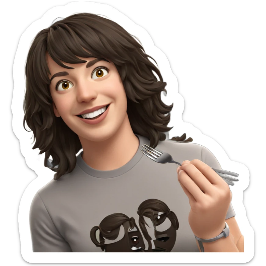 smiling girl holding fork sticker