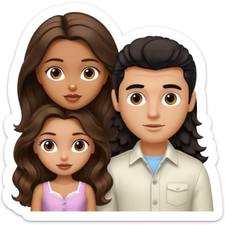 a pretty tan bratz girl with long brown hair and white bratz man with short wavy black hair sticker