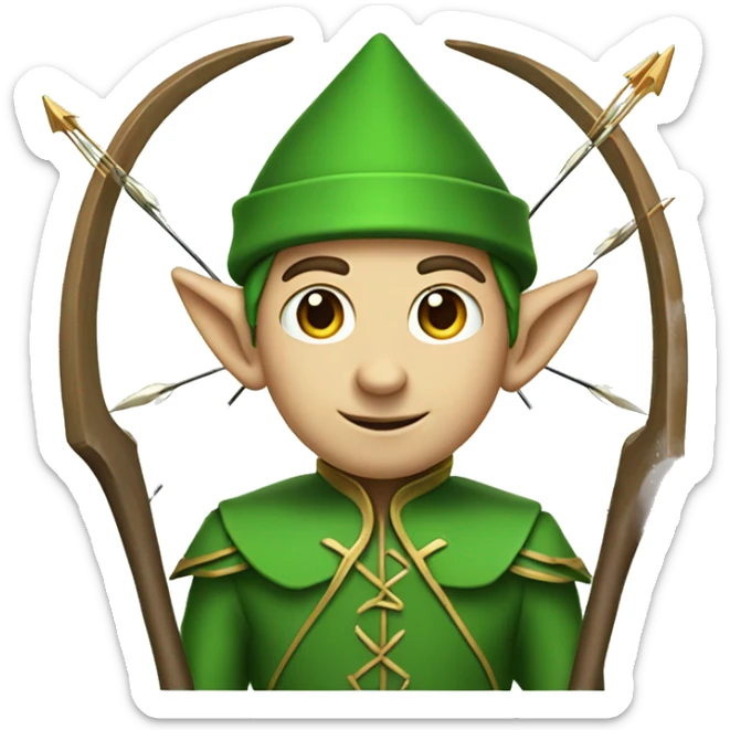 A male elf with a bow and a quiver of arrows in a green suit sticker