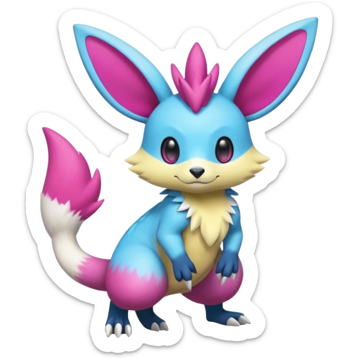Cyan-Magenta-gradients Minccino-Zeraora-Emolga-Vernid-Sergal-fusion-hybrid-animal-creature, full body sticker