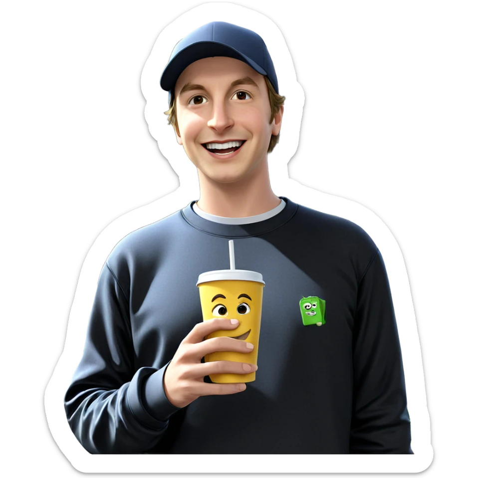 smiling boy with cup outdoors sticker