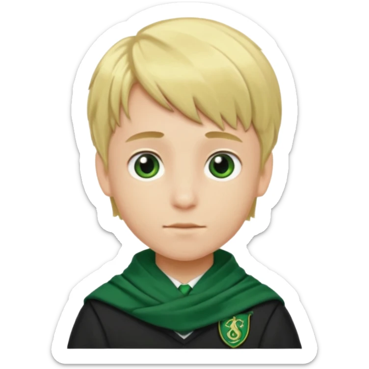 blonde hair boy in Slytherin uniform with green scarf sticker