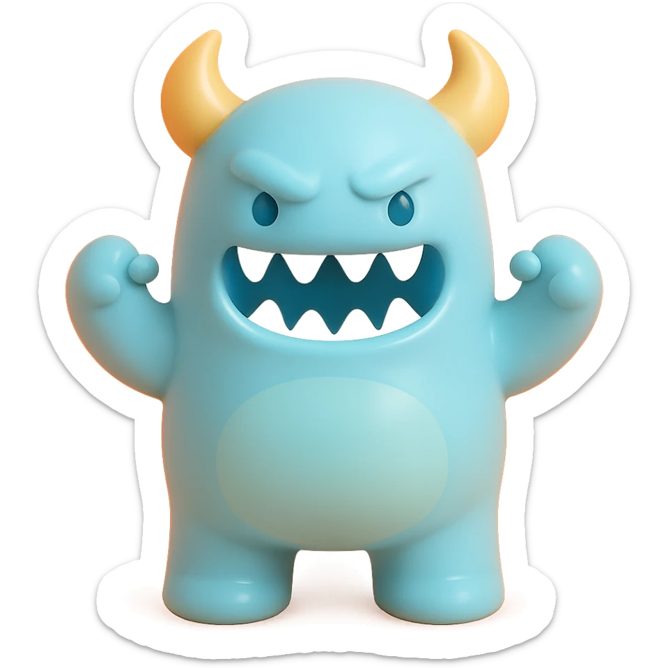 scary monster with horns and sharp teeth, detailed sticker