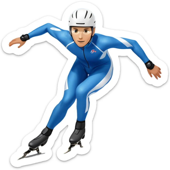 An icon showing a grand arena, snow-covered mountains in the distance, and a crisp blue sky. professional speed skater leaning into a turn on a polished ice track, dressed in a sleek suit and helmet. Transparent background highlights speed and precision. sticker
