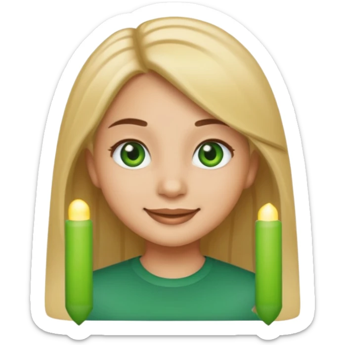 Light skin girl emoji with straight hair and green eyes sticker