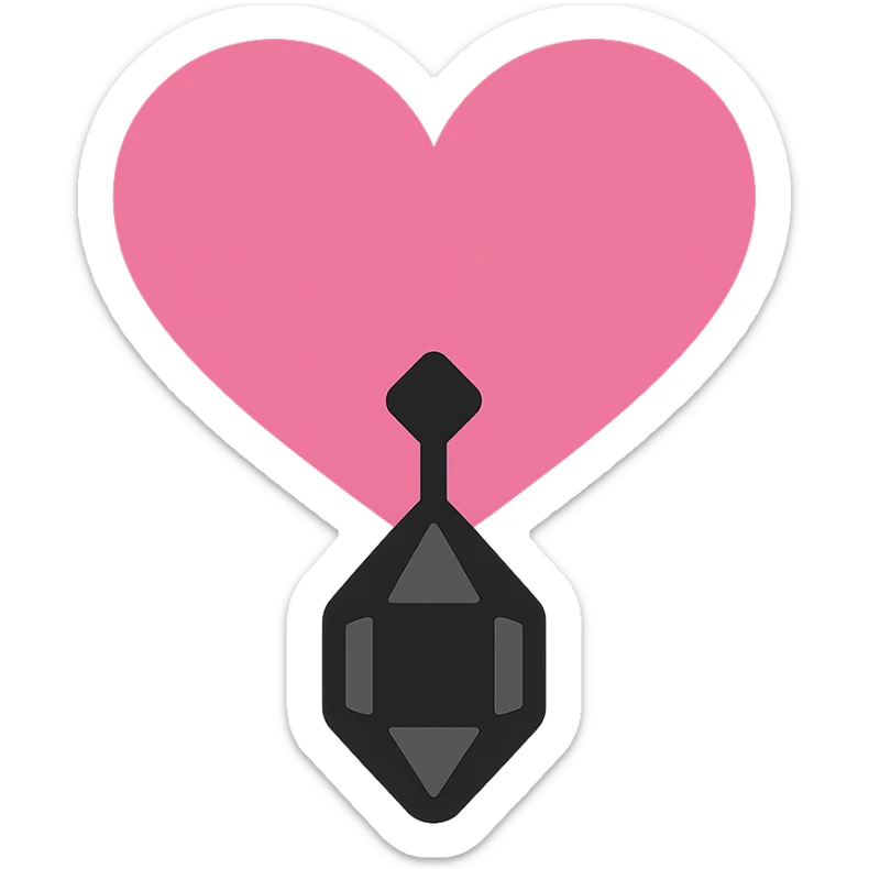 gothic heart with a dark crystal pendant, color icon filled style, pink and black sticker