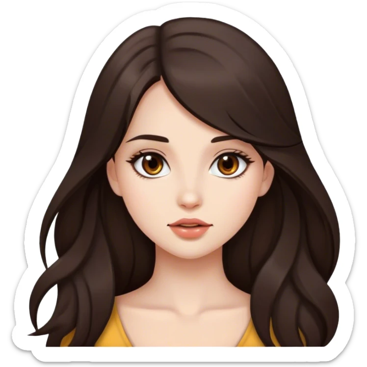 pretty girl, long hair, brown eyes, natural lips, white skin, dark brown hair sticker