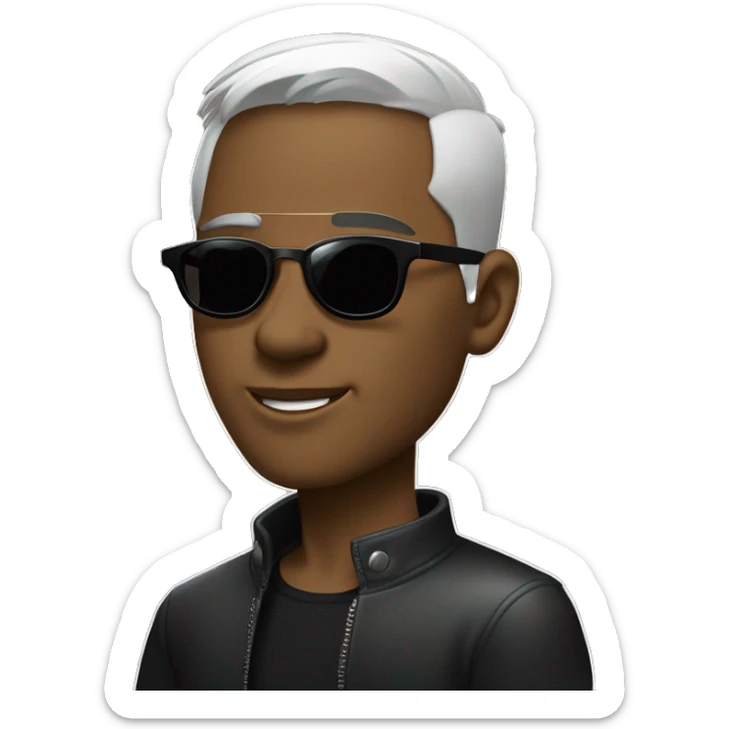 Portrait of stylish young man, sliver under-cut hair style, wearing rounded ear-rings, wearing black sunglasses sticker