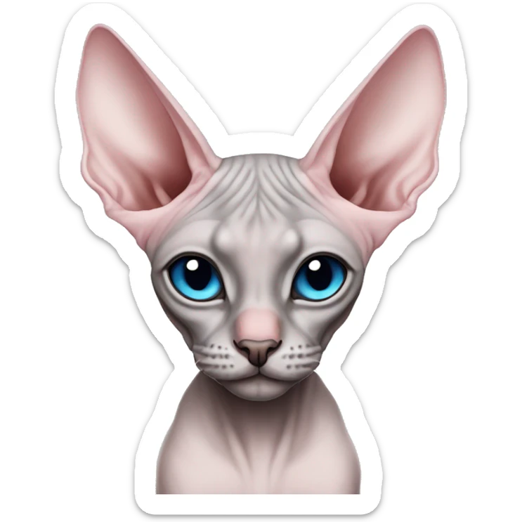 Pink grey canadian sphynx cat with blue eyes and black nose and elf ears  sticker