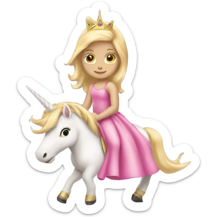 Blonde little girl in a princess dress riding a pink unicorn  sticker