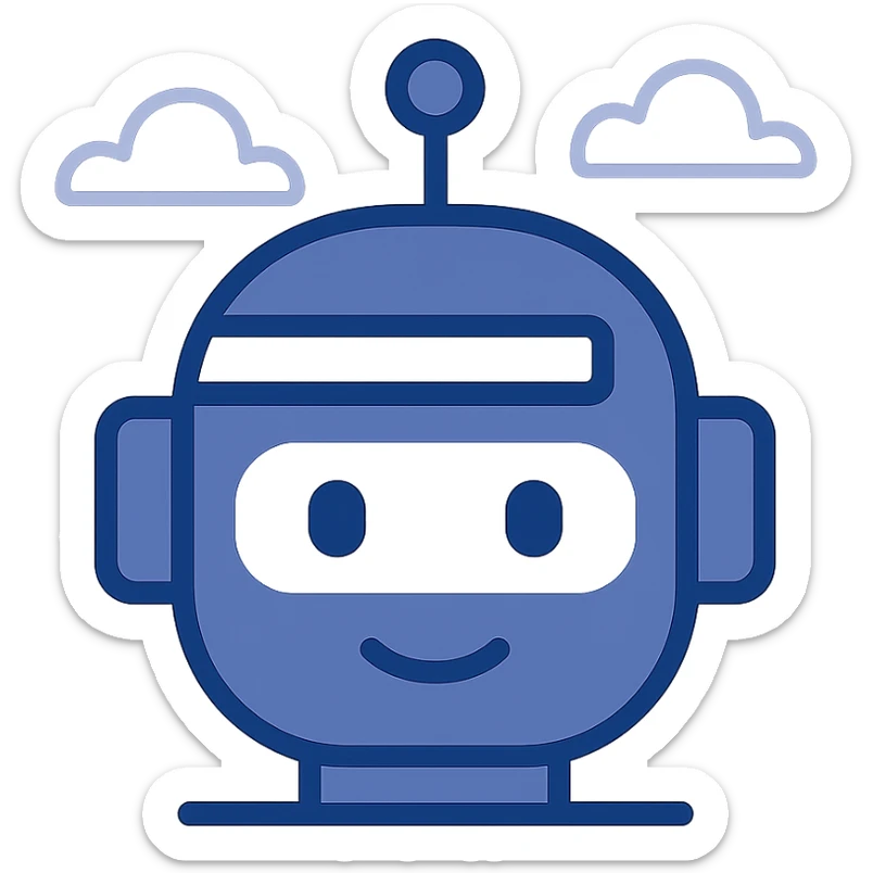 modern logo of a robot head symbolizing AI, clean lines and futuristic look sticker