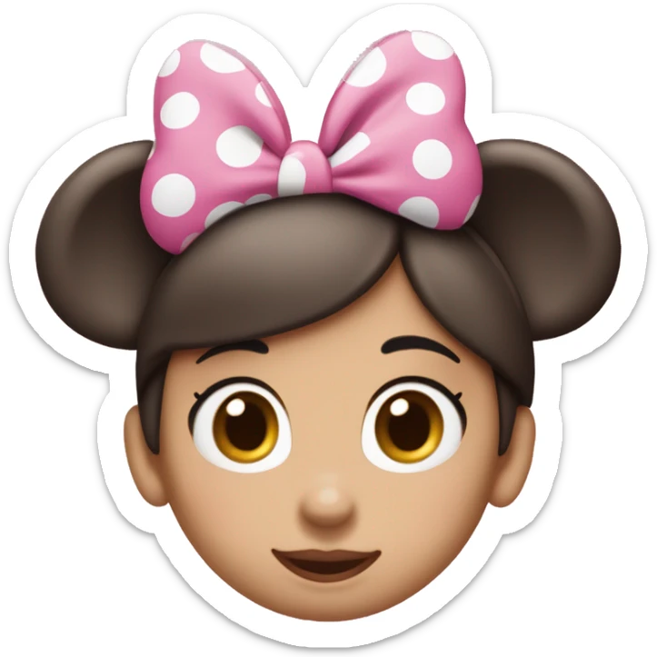 Brunette light skin women wearing pink polkadot Minnie mouse ears ￼ sticker