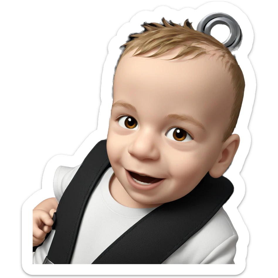 smiling boy with weapon sticker