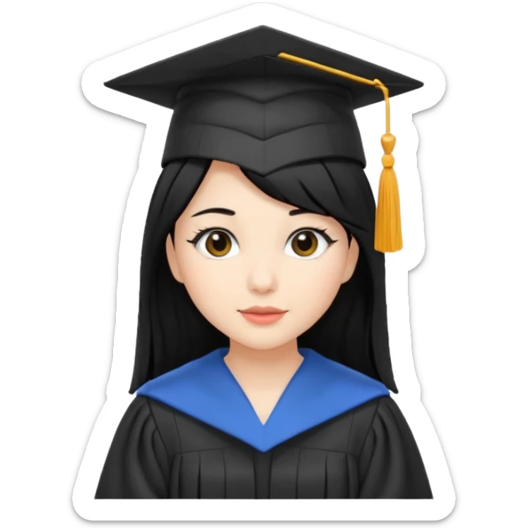 women, black hair, graduation robe and hat white skin sticker