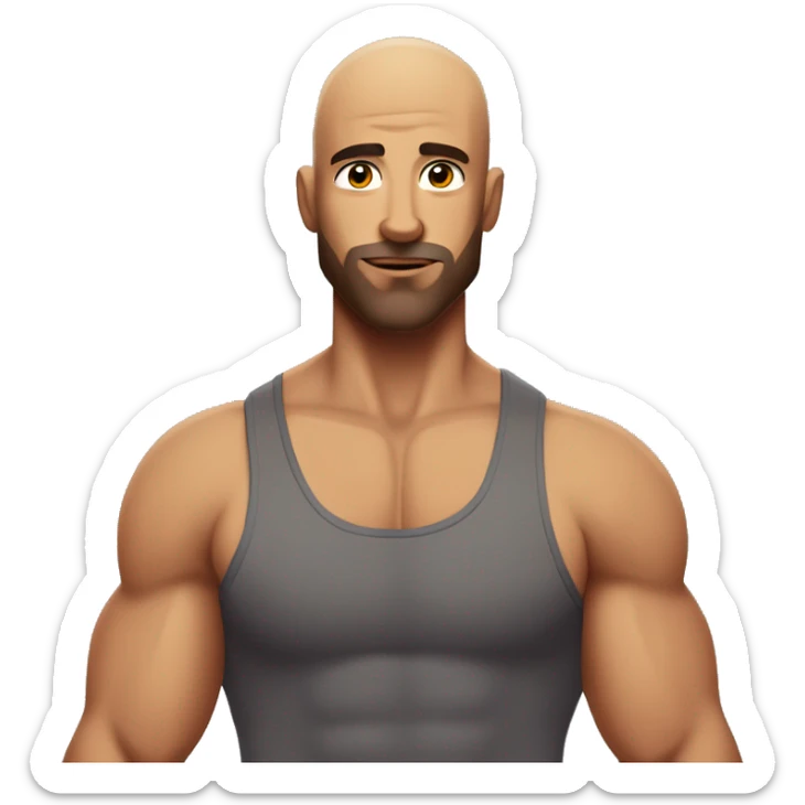 muscle man, close shaven head, tank top, hairy chest, full facial scruff sticker
