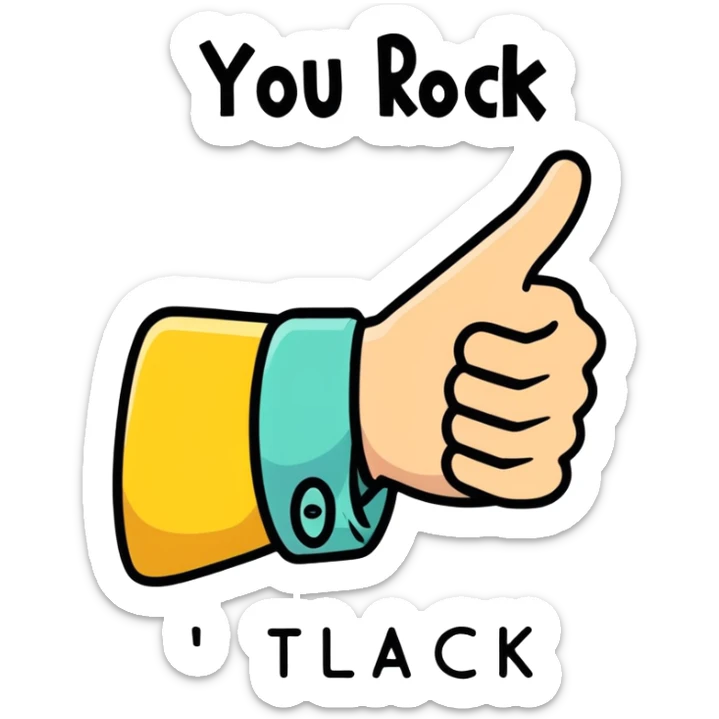 The words “YOU ROCK” stacked on top of eachother with a thumbs up in the middle sticker