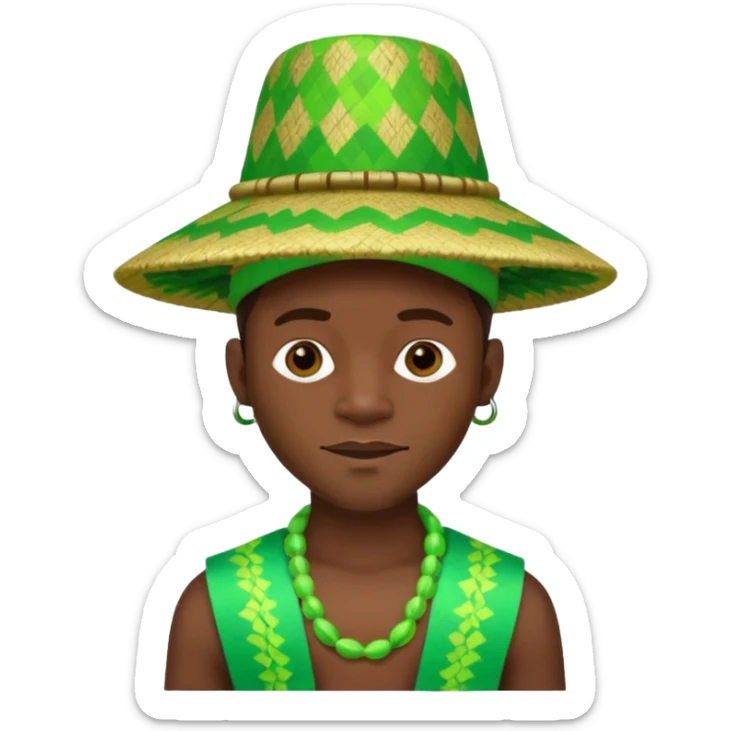 Create me an emoji of a cool Young Nigerian prince wearing a neon green gradient African patterns with "hula hat" (a Nigerian-inspired hat).  sticker