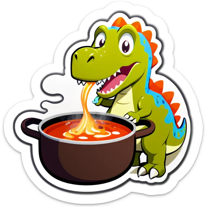 A dinosaur eating a hot pot sticker