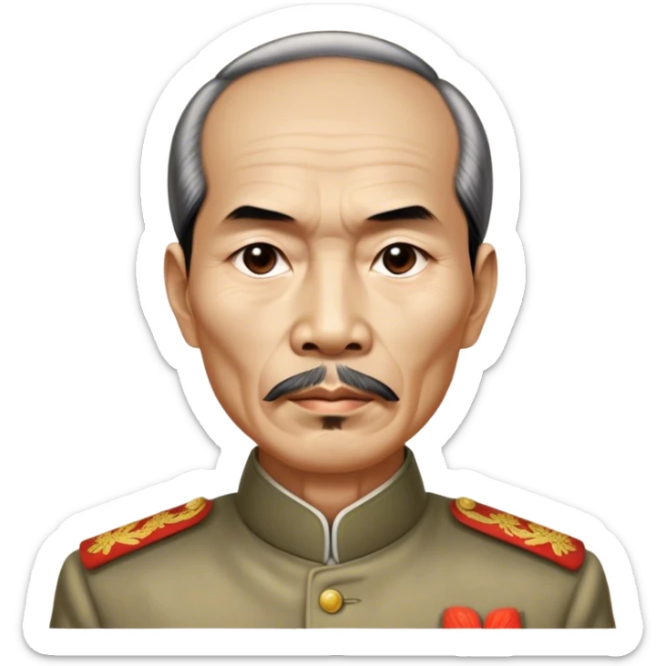 Cinematic Realistic Ho Chi Minh Portrait Emoji, depicted as a determined revolutionary leader in traditional attire with a humble expression, rendered with lifelike textures and soft natural lighting that captures his enduring legacy. sticker