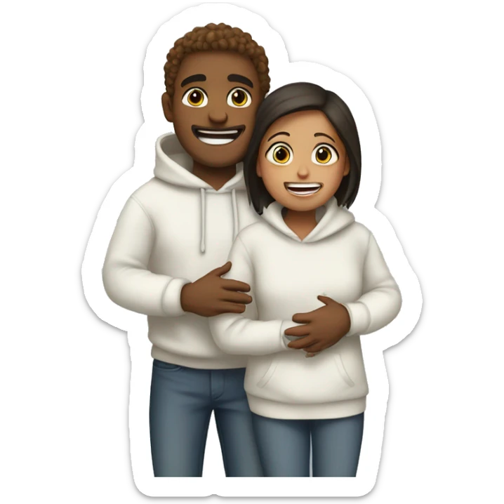 An emoji of a man wearing a white hoodie, standing next to his sister. He is hugging her warmly, showing a close sibling bond sticker