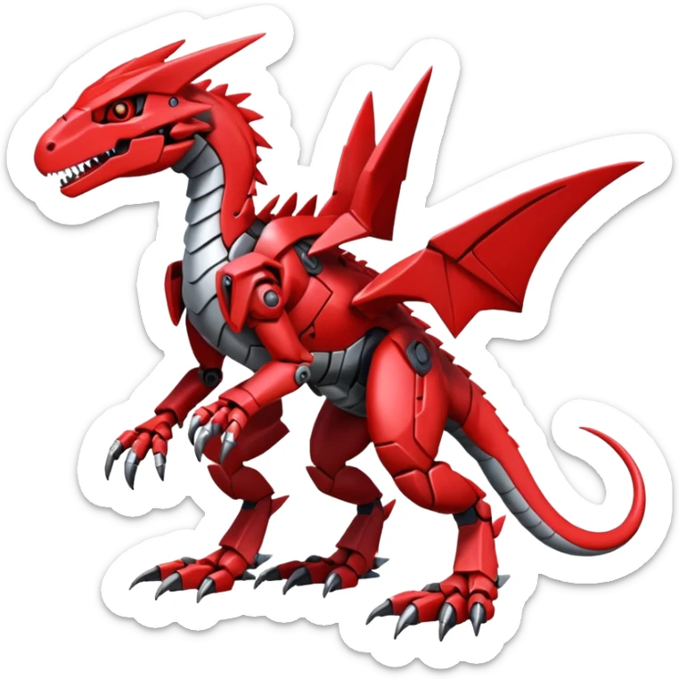 Cool Edgy Futuristic Red Digimon-Fakemon-Guilmon-Velociraptor-Dragon-Mecha full body sticker