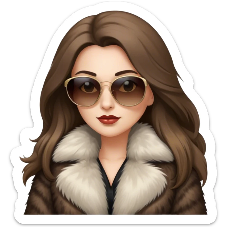 Beautiful realistic long hair light brunette mob wife with fur coat Sun Glasses sticker