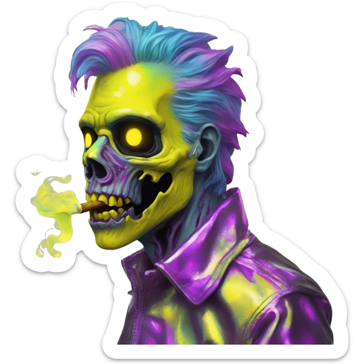 .Zombie_ Vaporwave black holographic oilslick zombie unicorn smoking yellow caution tape  sticker