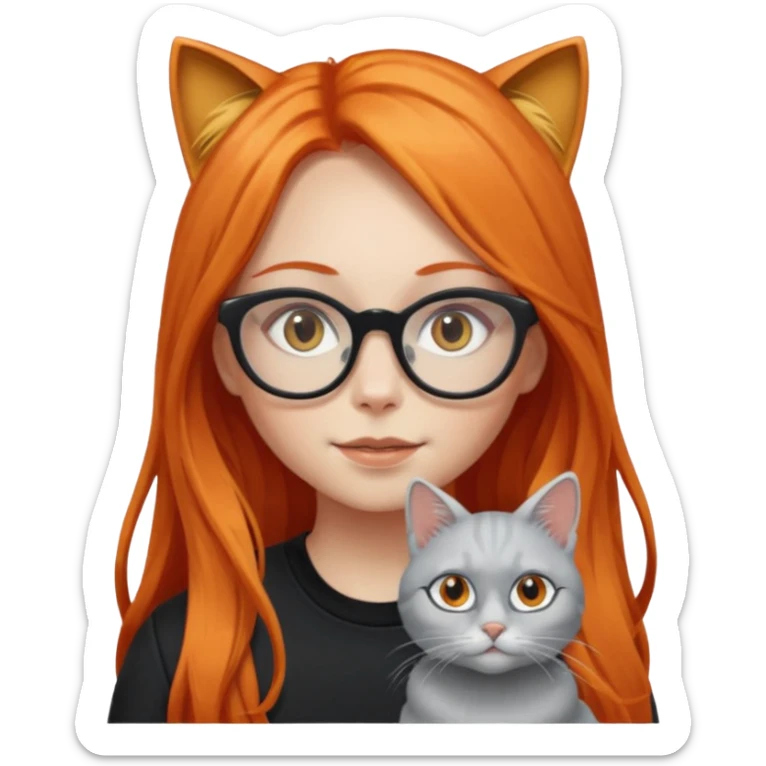girl with very long orange hair, and silver cat-eyed glasses. Black clothes sticker