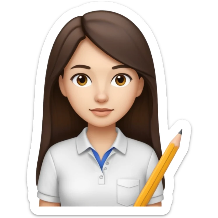 architect woman light skinned dark brown hair in WHITE POLO, long hair but then wearing proper architeture attire sticker