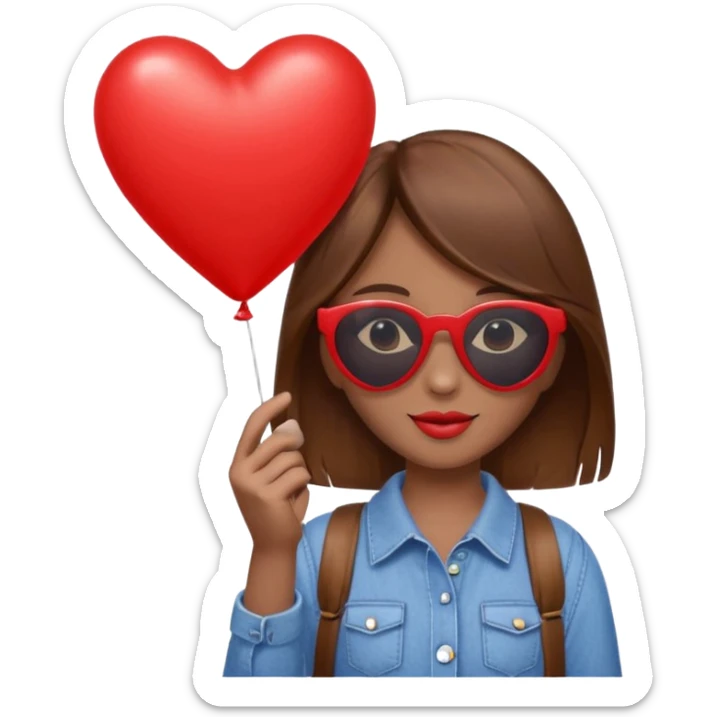 brown hair girl with sun glasses holding red heart balloon sticker