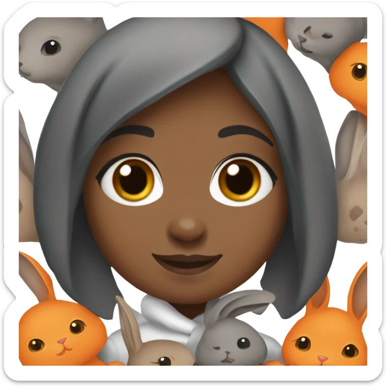 Black Muslim girl holding her 3 cute orange, gray, and mix colored holland lop bunnies sticker