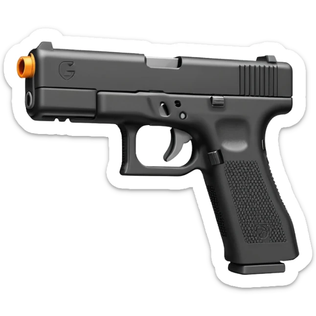 emoji of a compact pistol resembling a Glock 17 with an extended magazine, flat vector style, simple shapes, bold outlines, high contrast, small details removed, 1-color shadow, transparent background, 512x512 sticker