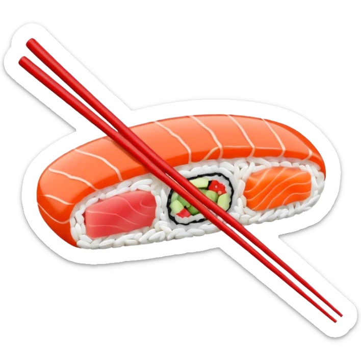 Japanese cuisine humanless avatar in minimalist emoji-style illustration. Sushi and chopsticks, clean lines, red white colors, flat design, calm and modern. sticker