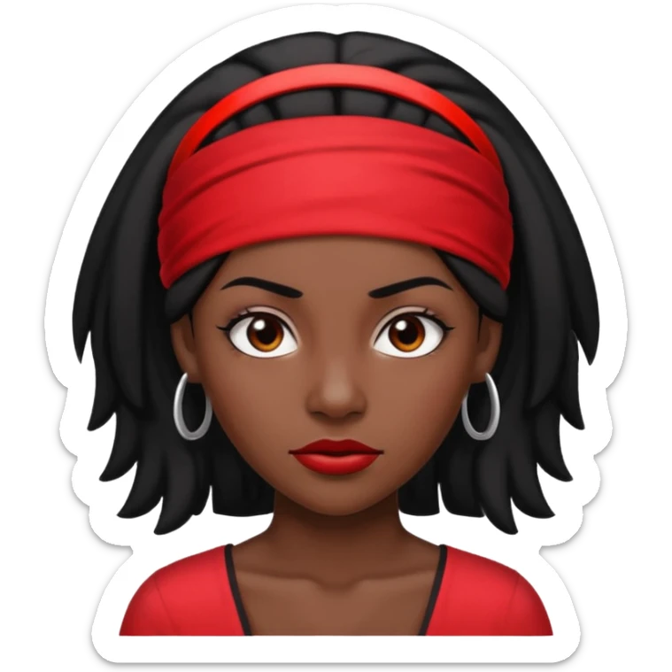 Black woman lawyer with long black hair and red headband, strong and sharp expression sticker