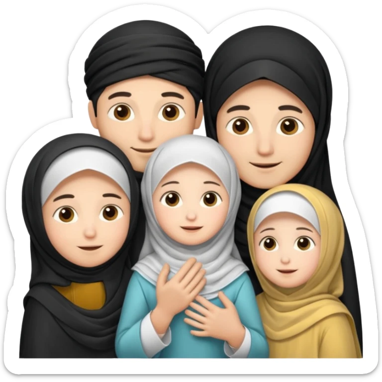 Lebaran. Keluarga terdiri dari Ayah dan ibu, 3 orang anak yang terdiri dari dua anak laki-laki dan seorang anak perempuan yang merupakan anak terkecil. Ibunya menggunakan cadar. sticker