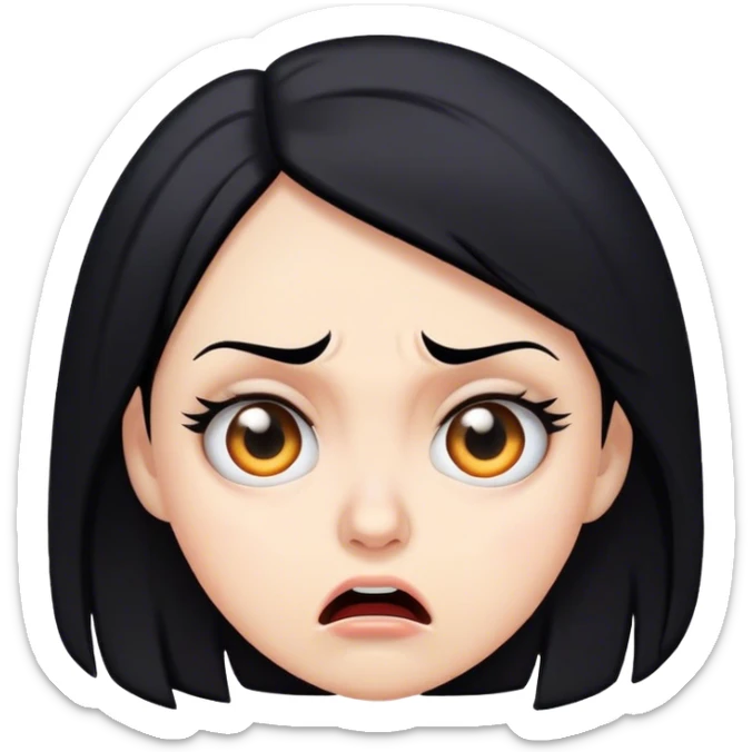 white woman black hair with face of shock, fear, and disgust sticker