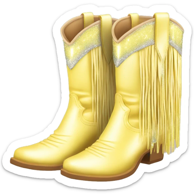 Realistic pastel yellow fashion cowgirl boots with sparkly shiny glitter fringe on them. sticker