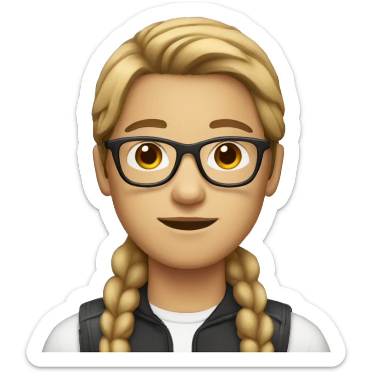 white teen with brown middle part hair and glasses sticker