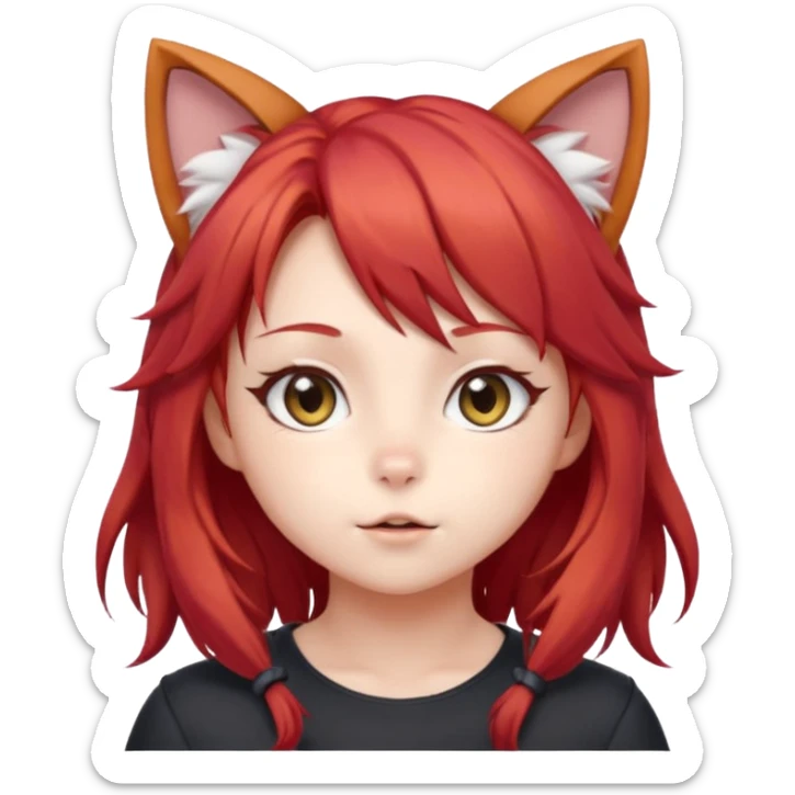 cute anime cat-girl with cat ears, red blowing hair sticker