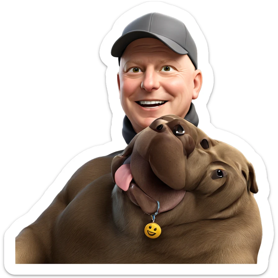 happy boy with dog hat sticker