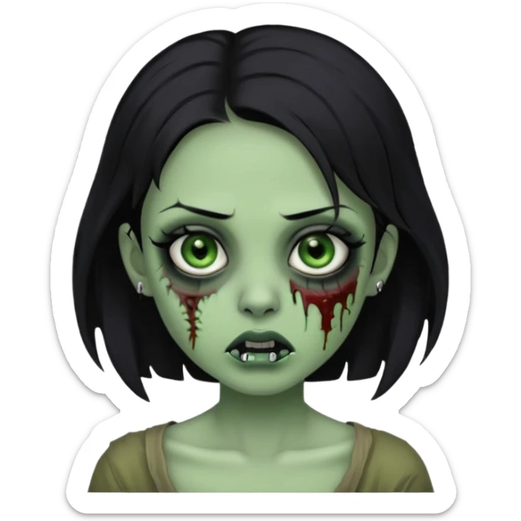 Zombie girl with a septum piercing black hair green skin sticker