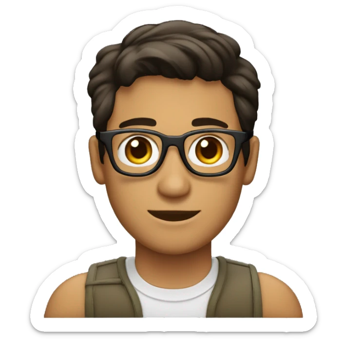 Hombre de 26 años con gafas y con cabello negro y ojos color cafe con un gesto de asombro sticker