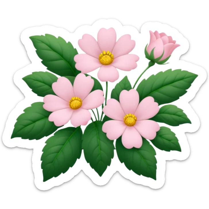 Aesthetic flowers and plants growing from the ground in colours of soft pink matching the deep green leaves (to describe/match with the word flourish) sticker