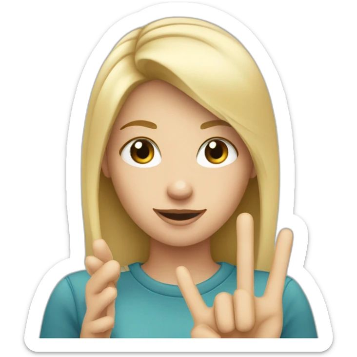 white skin girl with blonde hair showing THREE fingers up on her one hand sticker