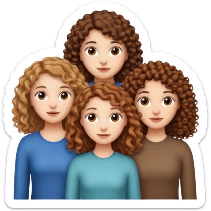 Three white girls, all of off this with brown hair but one whit straight one whit curly and one whit very curly sticker