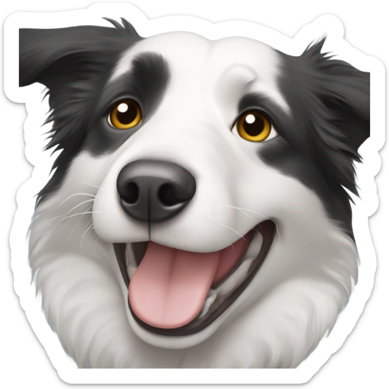 Border collie, one half of face white including white ear, one half of face black including ear sticker