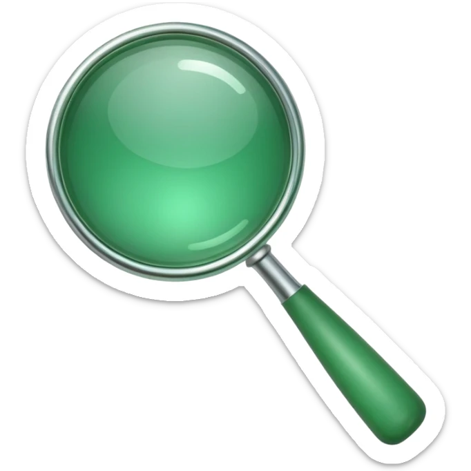 create a custom PNG of a green magnifying glass emoji that uses the same colour scheme and gloss as the 💚 and the 🟢 sticker