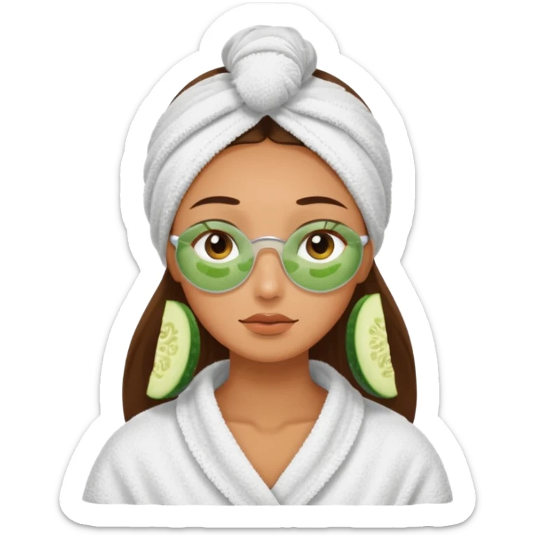 woman at the spa with cucumbers on her eyes (no eyeballs showing) and tan skin tone with towel covering hair sticker