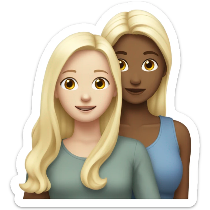 The white blonde woman hugs the white brown haired girl sticker